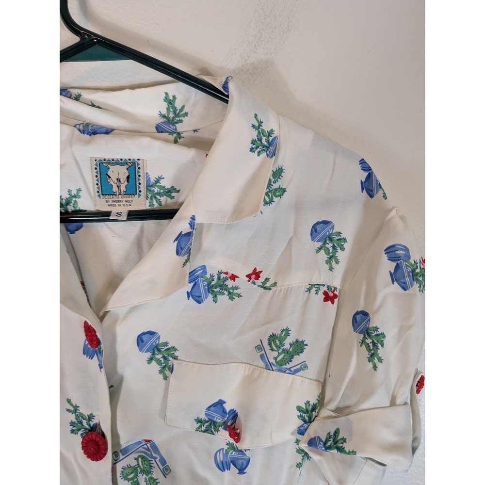 Desert West Sherry Holt Small Vintage Southwestern Cactus Midi Dress Rayon - Picture 4 of 11